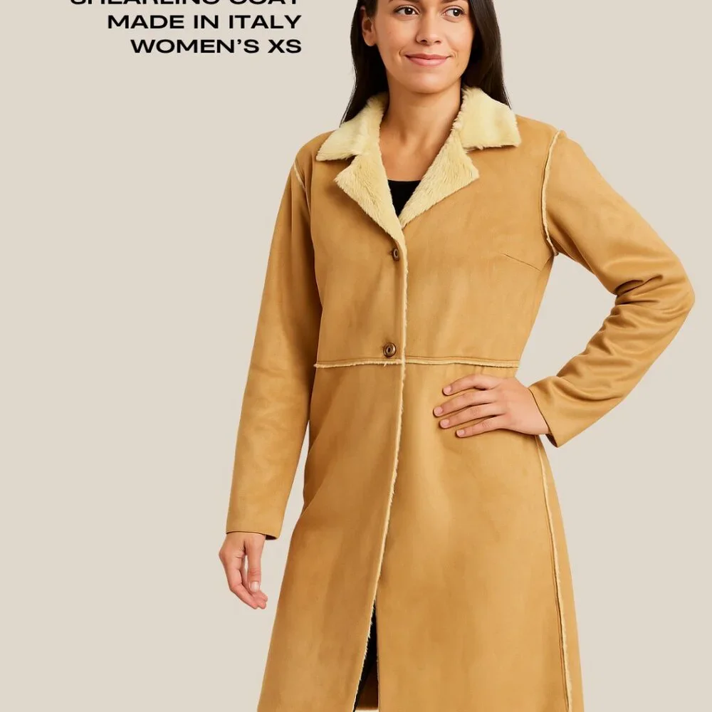 Banana Republic Faux Suede Shearling Coat Made in Italy Women’s XS - Picture 8 of 10